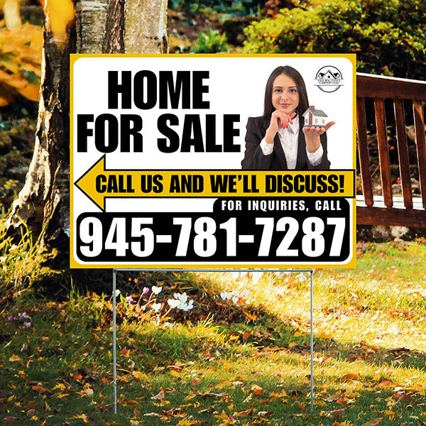 Home For Sale - Arrow with Realtor Image and Logo - Plain Mustard Gold White Design - YardSigns.com