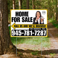 Home For Sale - Arrow with Realtor Image and Logo - Plain Mustard Gold White Design - YardSigns.com
