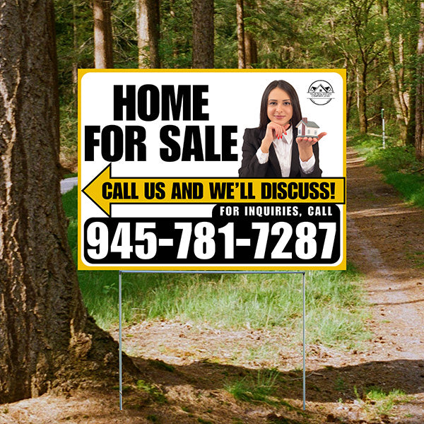 Home For Sale - Arrow with Realtor Image and Logo - Plain Mustard Gold White Design - YardSigns.com