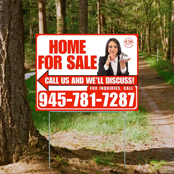 Home For Sale - Arrow with Realtor Image and Logo - Plain Chili Red White Design - YardSigns.com