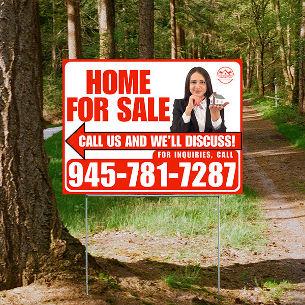 Home For Sale - Arrow with Realtor Image and Logo - Plain Chili Red White Design - YardSigns.com