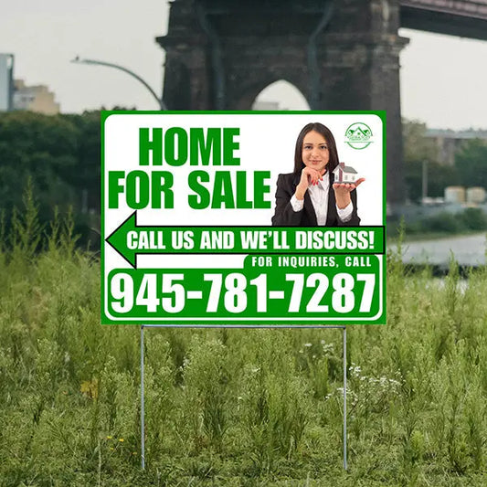Home For Sale - Arrow with Realtor Image and Logo - Plain Green White Design - YardSigns.com