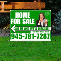 Home Sale Yard Sign - Plain White Green - Right Arrow with Image and Logo Design - YardSigns.com