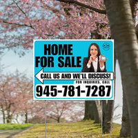 Home For Sale - Arrow with Realtor Image and Logo - Plain White Aqua Blue Design YardSigns.com