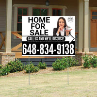Home For Sale - Arrow with Realtor Image and Logo - Plain White Black Design YardSigns.com