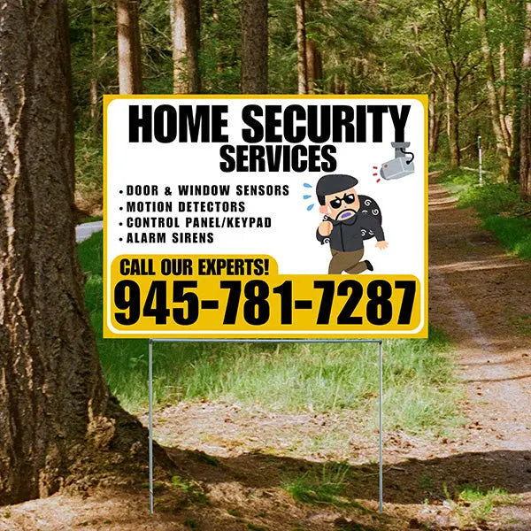 Home Security Services - Door & Window Sensors, Motion Detectors, Control Panel/Keypad, Alarm Sirens - Plain Mustard Gold White Design - YardSigns.com
