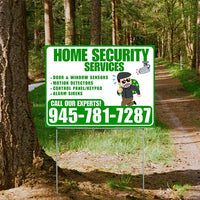 Home Security Services - Door & Window Sensors, Motion Detectors, Control Panel/Keypad, Alarm Sirens - Plain Green White Design - YardSigns.com