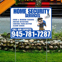 Home Security Services - Door & Window Sensors, Motion Detectors, Control Panel/Keypad, Alarm Sirens - Plain Blue White Design - YardSigns.com