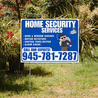 Home Security Services - Door & Window Sensors, Motion Detectors, Control Panel/Keypad, Alarm Sirens - Plain White Blue Design - YardSigns.com
