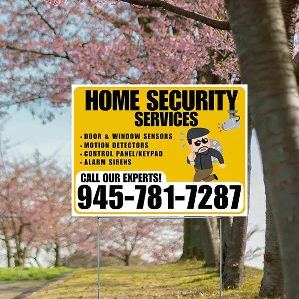 Home Security Services - Door & Window Sensors, Motion Detectors, Control Panel/Keypad, Alarm Sirens - Plain White Mustard Gold Design - YardSigns.com