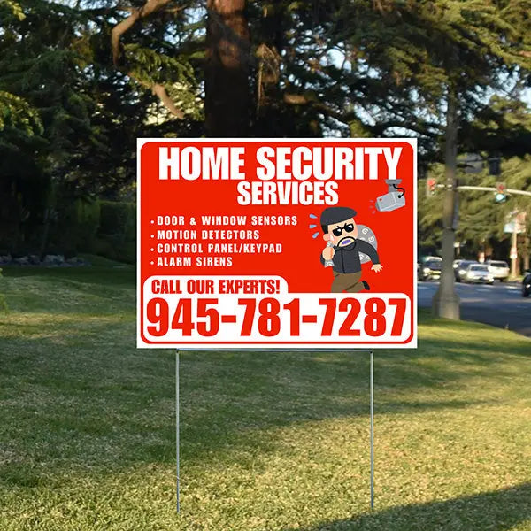 Home Security Services - Door & Window Sensors, Motion Detectors, Control Panel/Keypad, Alarm Sirens - Plain White Chili Red Design - YardSigns.com