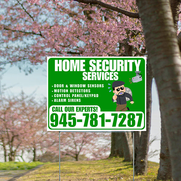 Home Security Services - Door & Window Sensors, Motion Detectors, Control Panel/Keypad, Alarm Sirens - Plain White Green Design - YardSigns.com