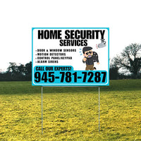 Home Security Services - Door & Window Sensors, Motion Detectors, Control Panel/Keypad, Alarm Sirens - Plain Aqua Blue White Design - YardSigns.com