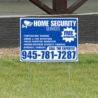 Home Security Services - Temperature Sensors, Smoke & Fire Detectors, Police Dispatch Connected, Indoor/Outdoor Security Cameras, Doorbell Cameras - Free Estimates - Plain Blue White Design - YardSigns.com