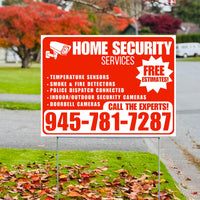 Home Security Services - Temperature Sensors, Smoke & Fire Detectors, Police Dispatch Connected, Indoor/Outdoor Security Cameras, Doorbell Cameras - Free Estimates - Plain Chili Red White Design - YardSigns.com