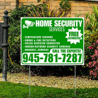 Home Security Services - Temperature Sensors, Smoke & Fire Detectors, Police Dispatch Connected, Indoor/Outdoor Security Cameras, Doorbell Cameras - Free Estimates - Plain Green White Design - YardSigns.com