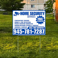 Home Security Services - Temperature Sensors, Smoke & Fire Detectors, Police Dispatch Connected, Indoor/Outdoor Security Cameras, Doorbell Cameras - Free Estimates - Plain White Blue Design - YardSigns.com