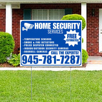 Home Security Services - Temperature Sensors, Smoke & Fire Detectors, Police Dispatch Connected, Indoor/Outdoor Security Cameras, Doorbell Cameras - Free Estimates - Plain Blue White Design - YardSigns.com