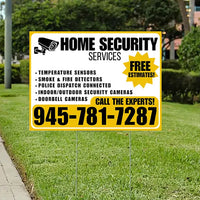 Home Security Services - Temperature Sensors, Smoke & Fire Detectors, Police Dispatch Connected, Indoor/Outdoor Security Cameras, Doorbell Cameras - Free Estimates - Plain White Mustard Gold Design - YardSigns.com