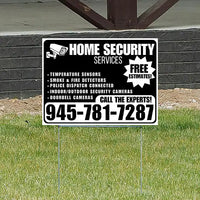 Home Security Services - Temperature Sensors, Smoke & Fire Detectors, Police Dispatch Connected, Indoor/Outdoor Security Cameras, Doorbell Cameras - Free Estimates - Plain Black White Design - YardSigns.com