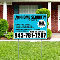 Home Security Services - Temperature Sensors, Smoke & Fire Detectors, Police Dispatch Connected, Indoor/Outdoor Security Cameras, Doorbell Cameras - Free Estimates - Plain Aqua Blue White Design - YardSigns.com