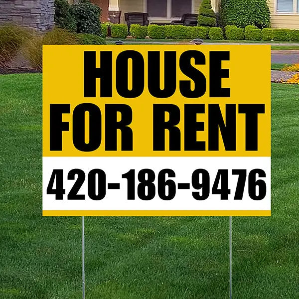 Real Estate - House For Rent - Plain Mustard Gold White Design YardSigns.com