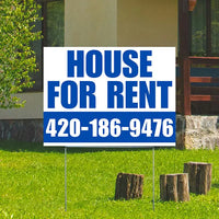 Real Estate - House For Rent - Plain White Blue Design YardSigns.com
