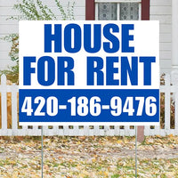 Real Estate - House For Rent - Plain White Blue Design YardSigns.com