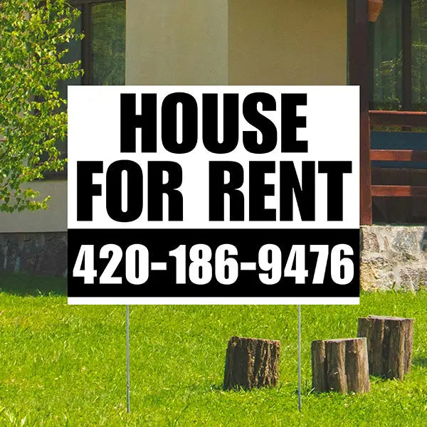Real Estate - For Rent - Plain White Black Design YardSigns.com