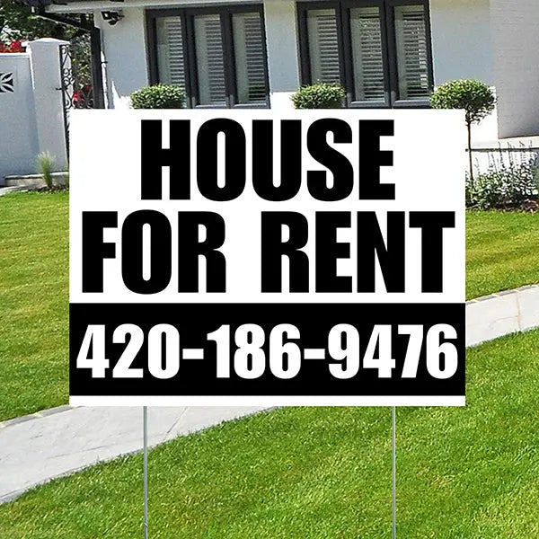 Real Estate - For Rent - Plain White Black Design YardSigns.com