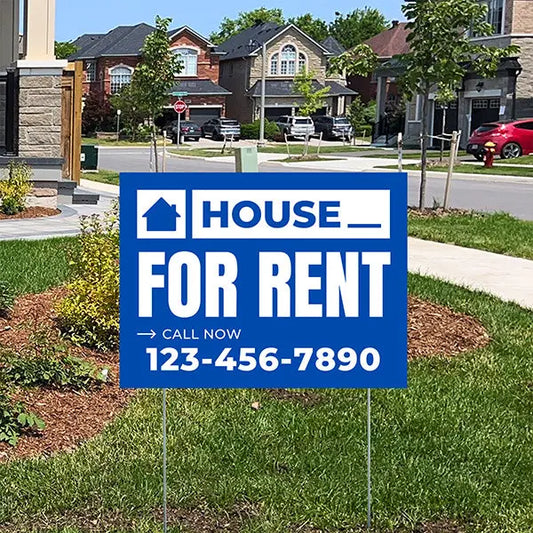 Real Estate - For Rent - Plain Blue White Design YardSigns.com