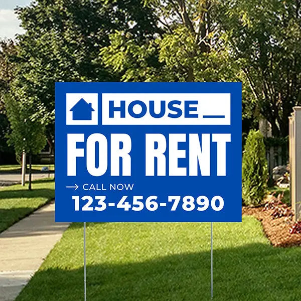 Real Estate - For Rent - Plain Blue White Design YardSigns.com