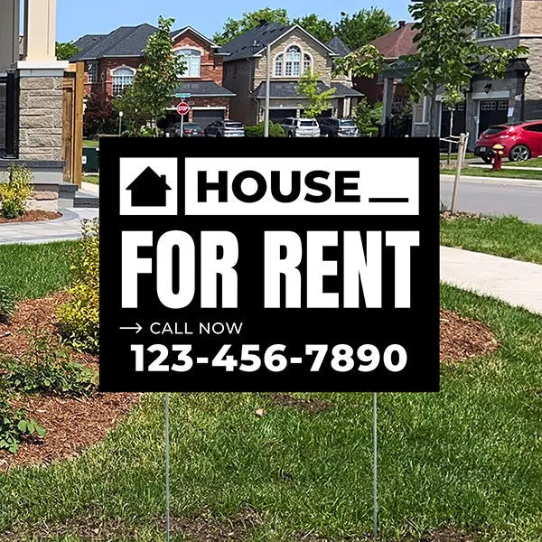 Real Estate - House For Rent - Plain Black White Design YardSigns.com