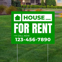 Real Estate - House For Rent - Plain Green White Design YardSigns.com