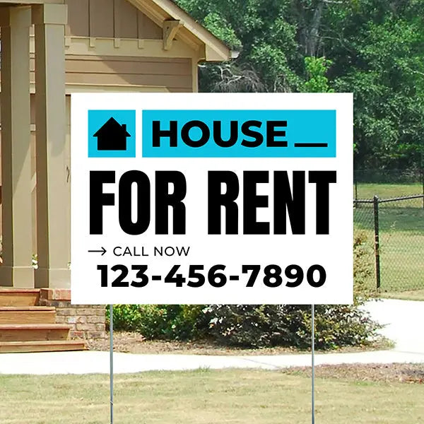Real Estate - For Rent - Plain White Aqua Blue Design YardSigns.com