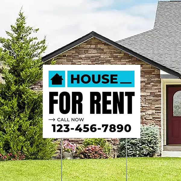 Real Estate - For Rent - Plain White Aqua Blue Design YardSigns.com