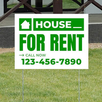 Real Estate - For Rent - Plain White Green Design YardSigns.com