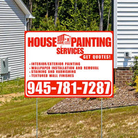 Painters Sign - Interior/Exterior Painting, Wallpaper Installation and Removal, Staining and Varnishing, Textured Wall Finishes with Get Quotes - Plain White Chili Red Design YardSigns.com