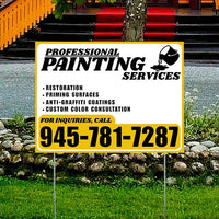 Painters Sign - Restoration, Priming surfaces, Anti-Graffiti Coatings, Custom Color Consultation - Plain White Mustard Gold Design YardSigns.com