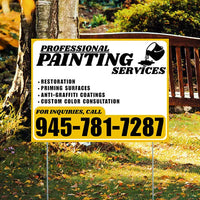 Painters Sign - Restoration, Priming surfaces, Anti-Graffiti Coatings, Custom Color Consultation - Plain White Mustard Gold Design YardSigns.com