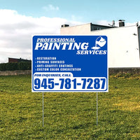 Painters Sign - Restoration, Priming surfaces, Anti-Graffiti Coatings, Custom Color Consultation - Plain Blue White Design YardSigns.com