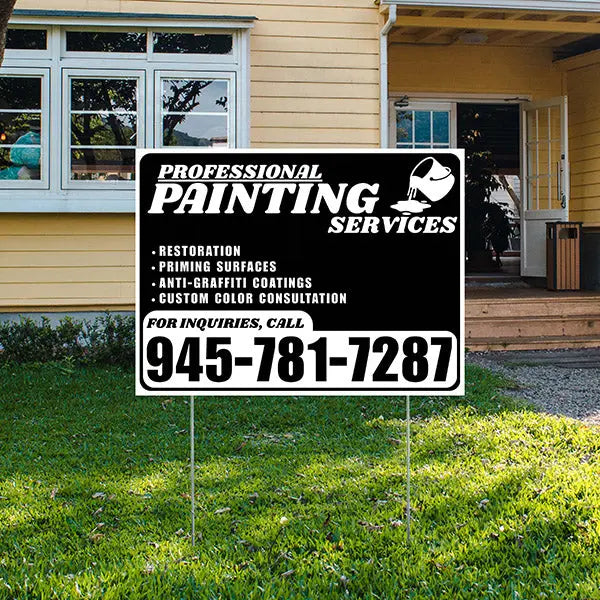 Painters Sign - Restoration, Priming surfaces, Anti-Graffiti Coatings, Custom Color Consultation - Plain Black White Design YardSigns.com