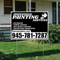Painters Sign - Restoration, Priming surfaces, Anti-Graffiti Coatings, Custom Color Consultation - Plain Black White Design YardSigns.com