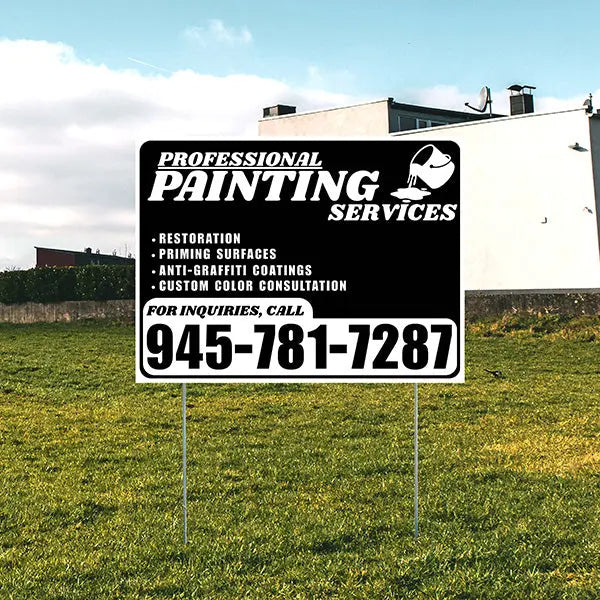 Painters Sign - Restoration, Priming surfaces, Anti-Graffiti Coatings, Custom Color Consultation - Plain Black White Design YardSigns.com