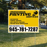 Painters Sign - Restoration, Priming surfaces, Anti-Graffiti Coatings, Custom Color Consultation - Plain Mustard Gold White Design YardSigns.com