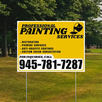 Painters Sign - Restoration, Priming surfaces, Anti-Graffiti Coatings, Custom Color Consultation - Plain Mustard Gold White Design YardSigns.com