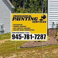 Painters Sign - Restoration, Priming surfaces, Anti-Graffiti Coatings, Custom Color Consultation - Plain Mustard Gold White Design YardSigns.com