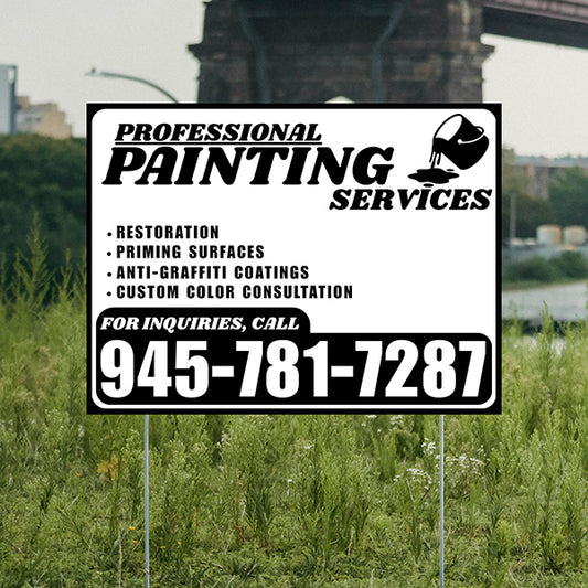 Painters Sign - Restoration, Priming surfaces, Anti-Graffiti Coatings, Custom Color Consultation - Plain White Black Design