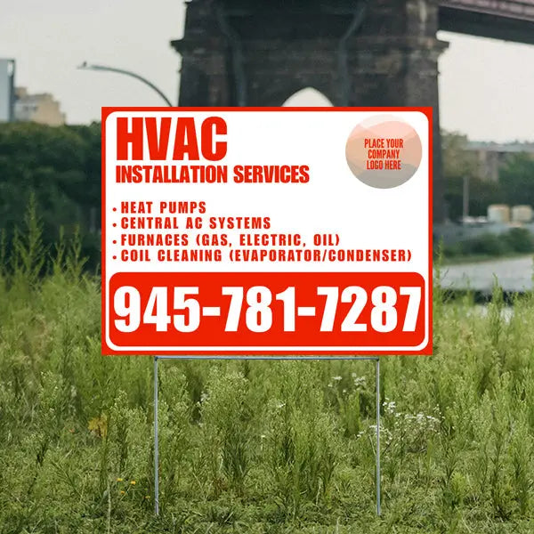 HVAC - Heat Pumps, Central AC Systems Furnaces (Gas, Electric, Oil), Coil Cleaning (Evaporator/Condenser) with Logo - Plain White Chili Red YardSigns.com