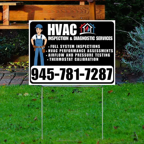 HVAC - Full system inspections, HVAC performance assessments, Airflow and pressure testing, Thermostat calibration - Plain Black White YardSigns.com